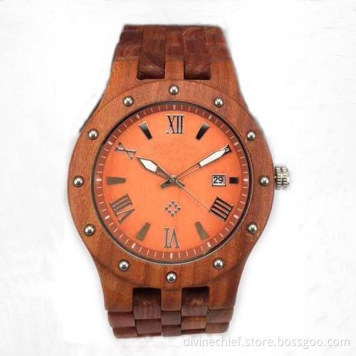Natural Wooden Watch With Date/Day, High Quality Japan Movt Quartz Wrist Watch